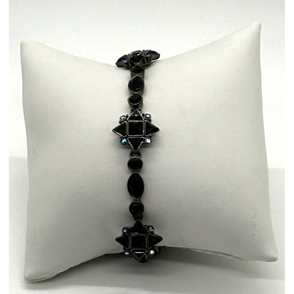 Black Glass Necklace Set Blue Aurora Borealis Crystals Earrings Bracelet Gothic - Picture 8 of 13